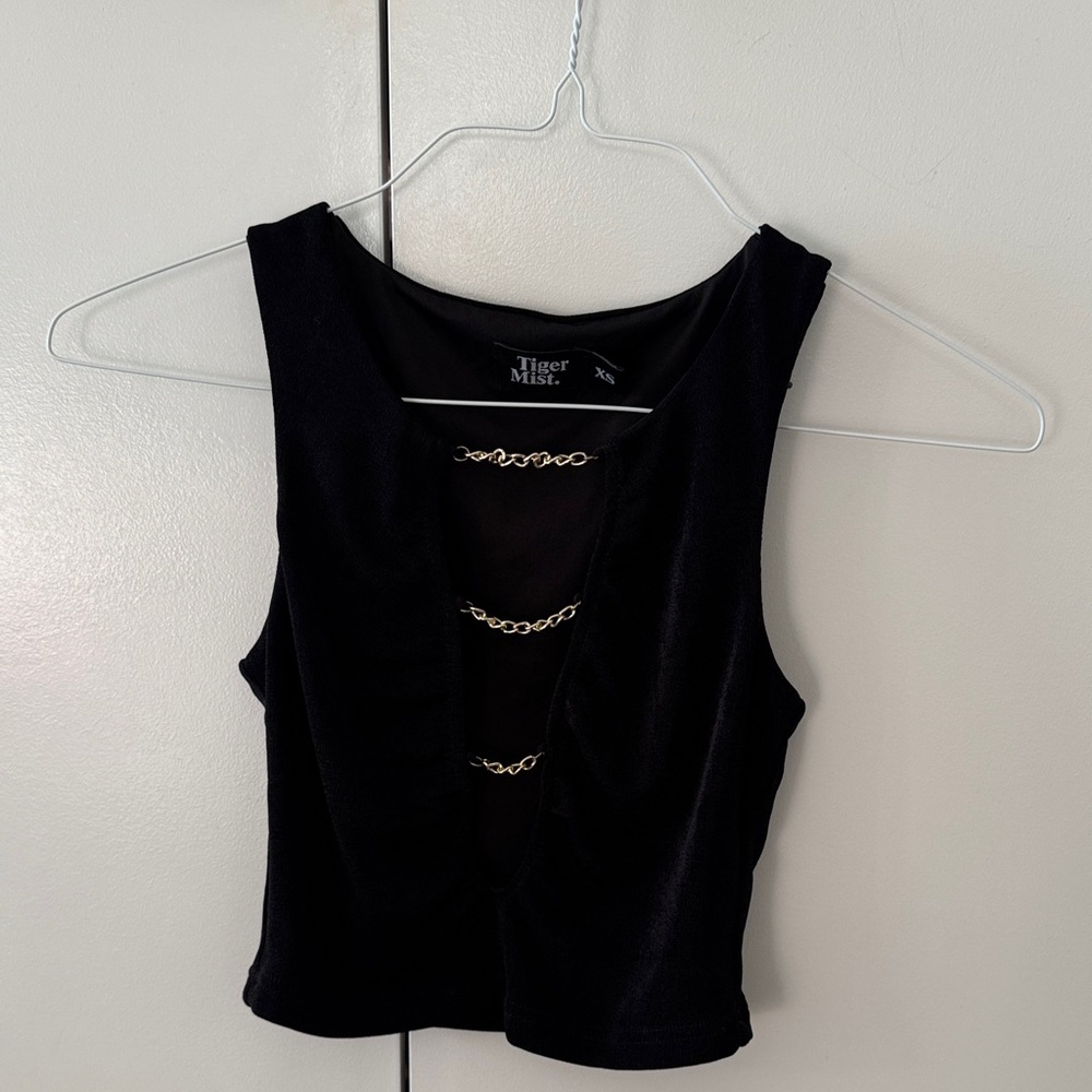 Tiger Mist Black Crop Top with Chain Accents